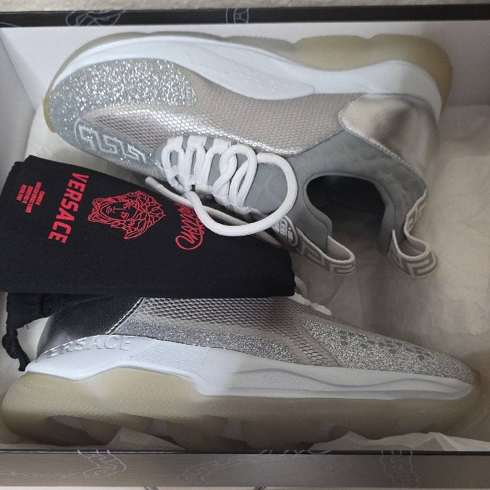 Versace Glitter Silver and White Sneakers
